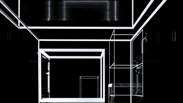 Video Reference: abstract, geometric, wireframe, futuristic, tunnel, lines, black background, white outline, digital art, minimal, tech, 3d, sci-fi, pattern, graphic