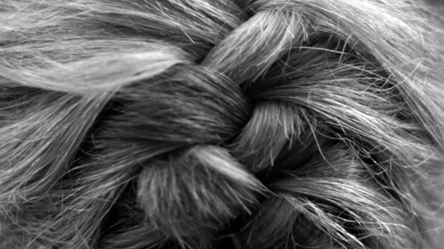 Video Reference: braid, hair, close-up, black and white, texture, woven, plait, hairstyle, abstract, detail