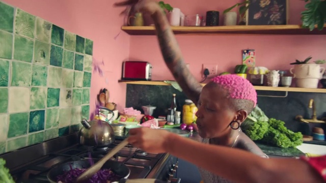 Video Reference: Purple, Gas stove, Picture frame, Interior design, Countertop, Plant, Cooking, Shelf, Kitchen, Fun
