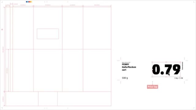 Video Reference: price tag, layout grid, product label, retail design, white background, typography, price, packaging, template, minimal, advertising, oats, German text