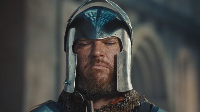 Video Reference: medieval, armor, helmet, knight, bearded man, close-up, portrait, historical, metal, costume, warrior, battle