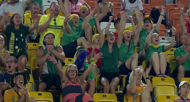 Video Reference: Shorts, Smile, Hat, Yellow, Fan, Social group, Crowd, Fun, Headgear, Leisure