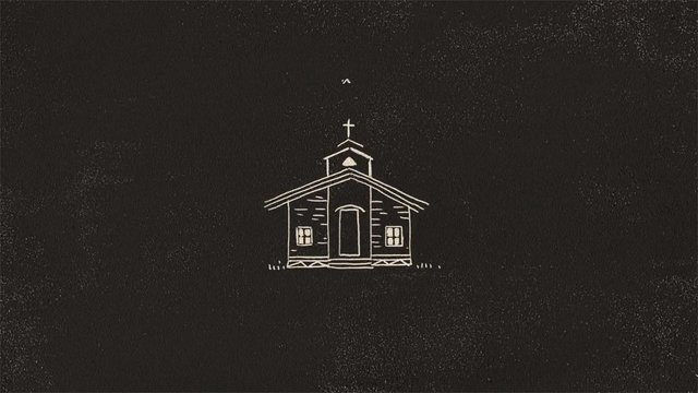 Video Reference: church, building, line drawing, icon, simple, minimal, dark background, centered, religious, sketch, illustration, monochrome, symbol, small subject