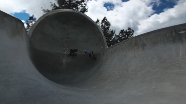 Video Reference: Sky, Cloud, Tree, Skatepark, Water, Rolling, Composite material, Slope, Recreation, Concrete