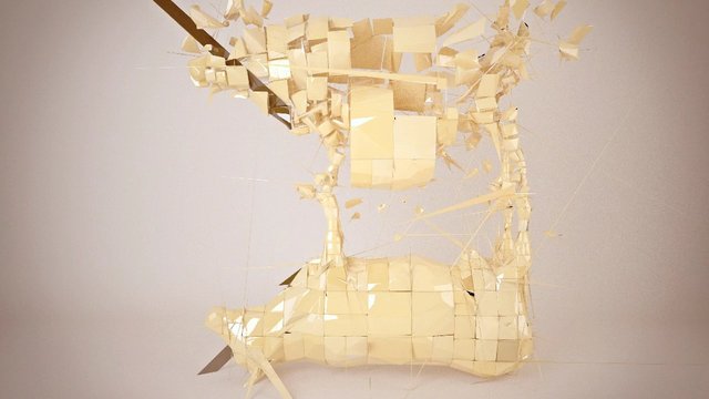 Video Reference: abstract, geometric, digital art, 3d render, gold, fragmented, cubes, wireframe, sculpture, futuristic, minimal, background, decorative, modern, artistic