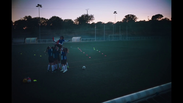 Video Reference: Sky, Atmosphere, Sports equipment, Tree, Player, Ball, Grass, Football, Soccer, Ball game