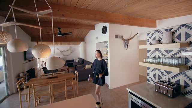 Video Reference: Property, Furniture, Ceiling fan, Table, Building, Floor, House, Flooring, Wood, Ceiling