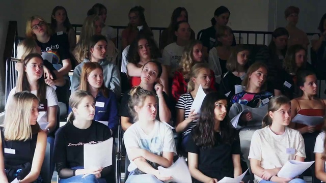 Video Reference: T-shirt, Crowd, Event, Leisure, Fun, Team, Audience, Room, Class