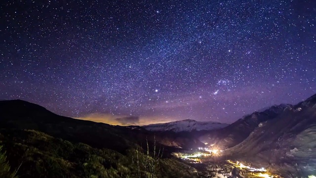 Video Reference: Sky, Atmosphere, Mountain, Light, Nature, Natural environment, Natural landscape, Cloud, Galaxy, World