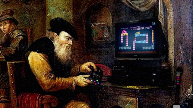 Video Reference: Beard, Gadget, Art, Painting, Television set, Electronic device, Machine, Arcade game, Facial hair, Recreation