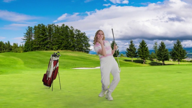 Video Reference: Cloud, Sky, Golf club, Golf, Golfer, Golf equipment, Sports equipment, Professional golfer, Plant, Tree