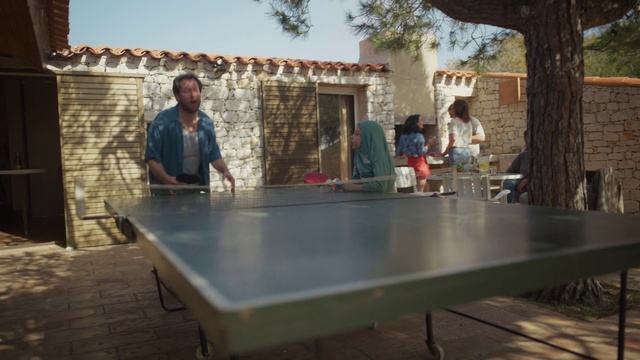 Video Reference: Table tennis racket, Table, Furniture, Window, Ping pong, Tree, Racquet sport, House, Leisure, Fun