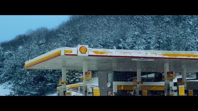 Video Reference: Building, Snow, Tree, Gas, Freezing, Rectangle, Slope, Sky, Shade, Automotive exterior