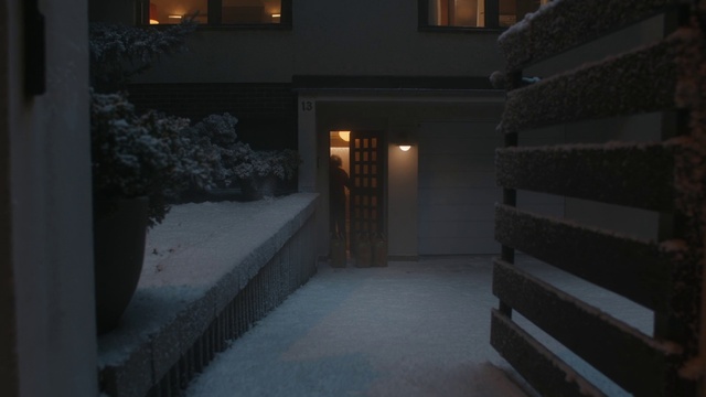 Video Reference: Building, Snow, Road surface, Tints and shades, Plant, Wood, House, Security lighting, Freezing, Winter