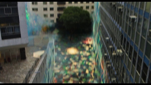 Video Reference: Building, Window, Tower block, Urban design, Fence, City, Tints and shades, Glass, Grass, Road