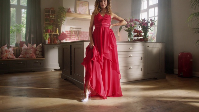 Video Reference: Hair, Plant, Shoulder, Window, One-piece garment, Waist, Gown, Dress, Pink, Flooring