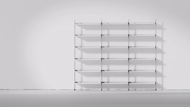 Video Reference: minimalist, interior, shelving, shelf, empty, white wall, modern, furniture, storage, clean, simple, mockup, gallery, shadow, room, minimal