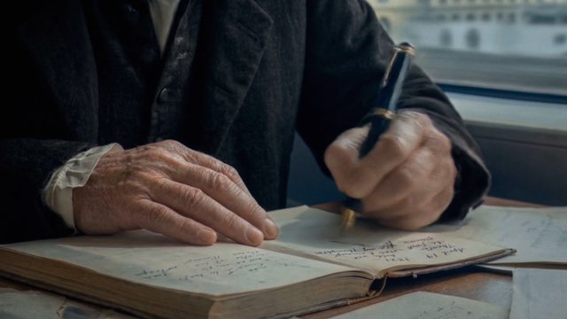 Video Reference: writing, hands, fountain pen, notebook, desk, close-up, manual work, handwriting, paper, book, office, study, old hands, document