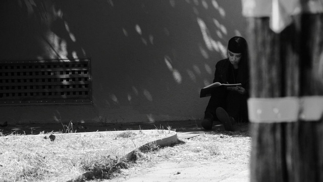 Video Reference: Atmosphere, Daytime, Vertebrate, Flash photography, Black-and-white, Standing, Architecture, Sunlight, Style, Wall