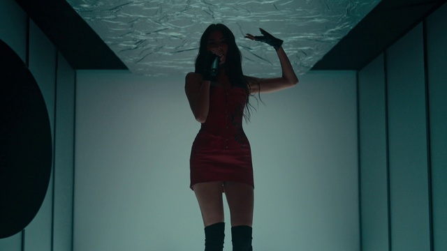 Video Reference: Joint, Shoulder, Azure, Flash photography, Standing, Dress, Waist, Elbow, Thigh, Audio equipment