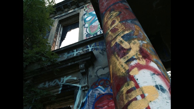 Video Reference: Window, Building, Tree, Font, Art, Tints and shades, Facade, Wood, Graffiti, City