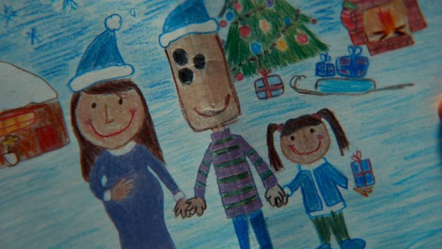 Video Reference: drawing, child art, colored pencil, winter, Christmas, holiday, smiling people, family, gifts, Christmas tree, snow, handmade, illustration, kids, festive, drawing paper