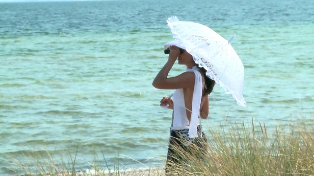 Video Reference: Water, Plant, Umbrella, People in nature, Happy, Lake, Grass, Sky, Leisure, Travel