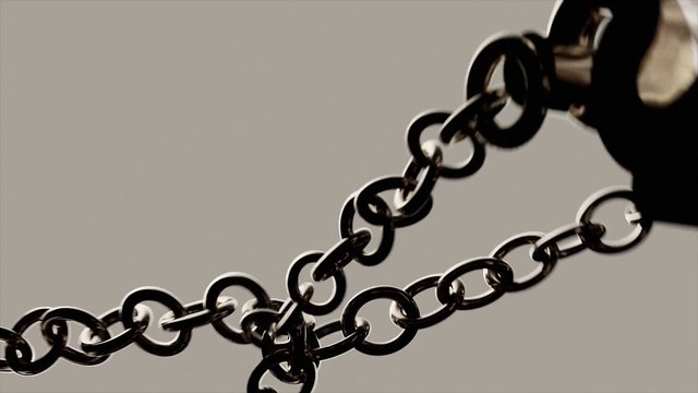 Video Reference: chain, metal, links, close-up, macro, suspended, hanging, industrial, hardware, abstract, dark, background, minimal