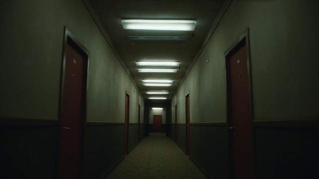 Video Reference: Fixture, Building, Flooring, Ceiling, Symmetry, Door, Darkness, Room, Tints and shades, Event