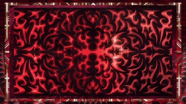 Video Reference: Rectangle, Textile, Art, Red, Font, Magenta, Symmetry, Motif, Tints and shades, Pattern
