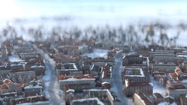 Video Reference: snow, cityscape, aerial, winter, buildings, urban, rooftops, daylight, blizzard, landscape, miniature, blurred, cold, streets, architecture