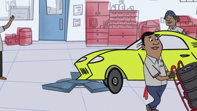 Video Reference: Wheel, Tire, Land vehicle, Car, Vehicle, Motor vehicle, Cartoon, Automotive design, Mode of transport, Art