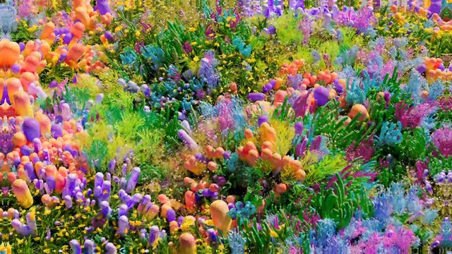 Video Reference: abstract, colorful, coral, flowers, plants, garden, underwater-like, fantasy, vibrant, pink, purple, blue, orange, green, texture, nature