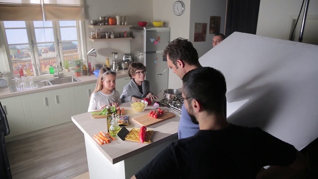 Video Reference: Cabinetry, Countertop, Building, Table, Sink, Tap, Kitchen, Kitchen appliance, Clock, Tableware