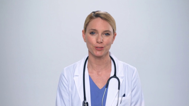 Video Reference: Smile, Human body, Sleeve, Health care, Gesture, Medical equipment, White coat, Stethoscope, Physician, Medical