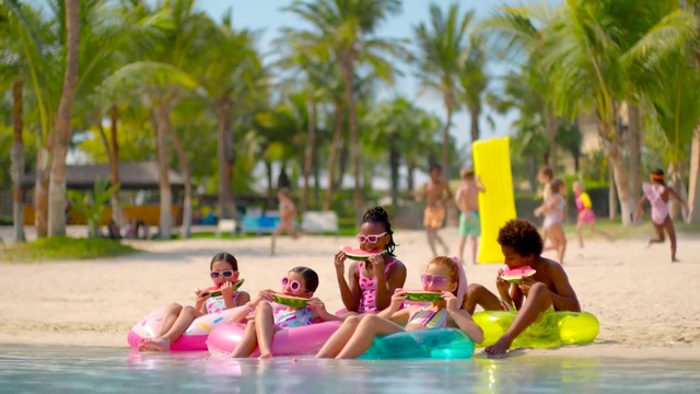 Video Reference: Water, People on beach, Plant, Yellow, Swimwear, Outdoor recreation, Beach, Brassiere, Tree, Leisure