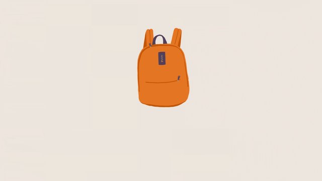 Video Reference: backpack, bag, orange, illustration, minimal, isolated, school, travel, accessory, cartoon, simple, centered, plain background