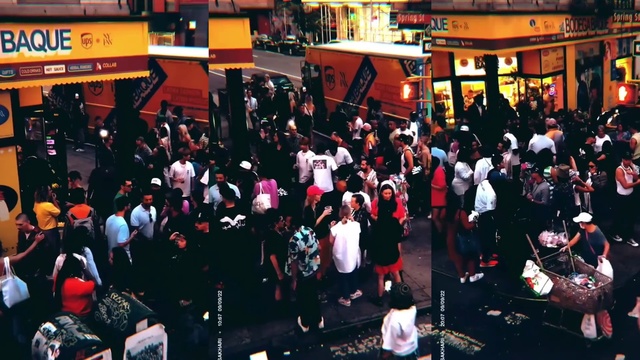 Video Reference: Crowd, Social group, Public space, City, Event, Snapshot, Urban area, Human settlement, Customer, Pedestrian