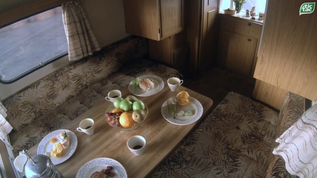 Video Reference: Food, Tableware, Table, Dishware, Building, Wood, Interior design, Plate, Window, Cup