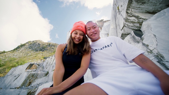 Video Reference: Smile, Cloud, Sky, Mountain, Flash photography, Happy, People in nature, Dress, Bedrock, Leisure