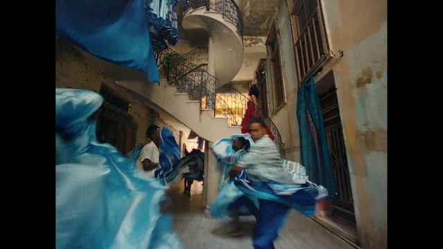 Video Reference: World, Azure, Art, Fun, Fashion design, Electric blue, Event, Visual arts, Ceiling, Room