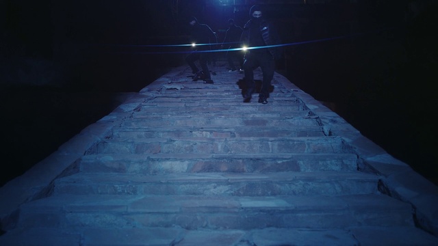 Video Reference: Water, Stairs, Road surface, Tints and shades, Electric blue, Darkness, Space, Symmetry, Midnight, Slope