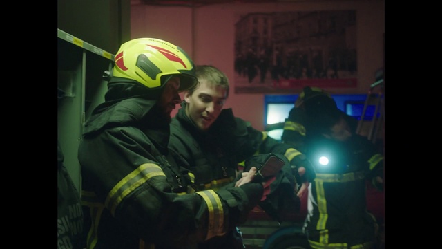 Video Reference: Helmet, Workwear, High-visibility clothing, Hard hat, Hazmat suit, Firefighter, Safety glove, Gas, Personal protective equipment, Service