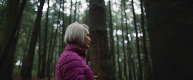Video Reference: People in nature, Wood, Natural landscape, Trunk, Tree, Terrestrial plant, Jacket, Grass, Happy, Woodland