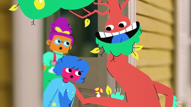 Video Reference: Cartoon, Organism, Happy, Gesture, Font, Yellow, Pink, Art, Red, Magenta