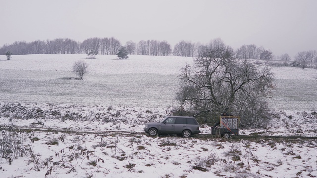 Video Reference: Sky, Snow, Plant, Tire, Vehicle, Car, Wheel, Tree, Branch, Automotive tire