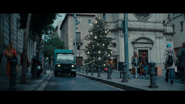 Video Reference: Christmas tree, Plant, Building, Wheel, Vehicle, Vehicle registration plate, Tire, Automotive lighting, Tree, Thoroughfare