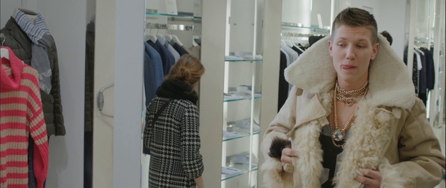 Video Reference: Shoulder, Neck, Sleeve, Waist, Fashion design, Blazer, Jewellery, Formal wear, Fur clothing, Fur