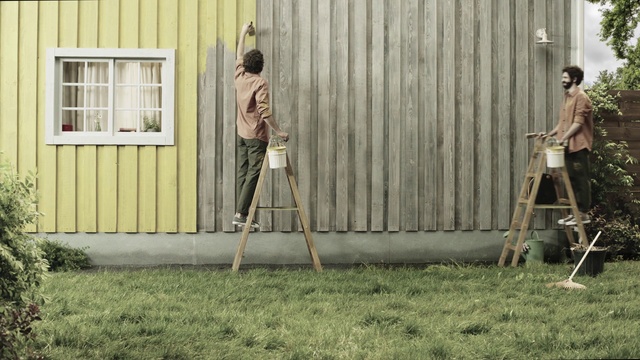 Video Reference: Window, Wood, Grass, Building, Door, Facade, Siding, House, Visual arts, Ladder