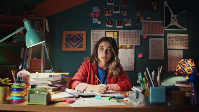 Video Reference: Table, Desk, Office supplies, Interior design, Writing implement, Community, Art, Artist, Adaptation, Chair